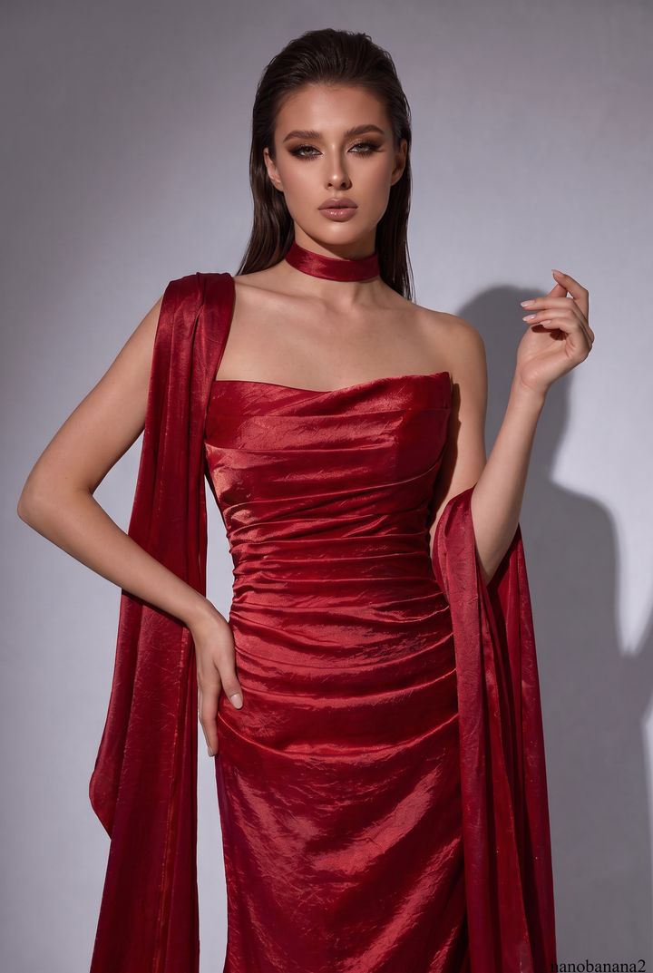 Gothic Red Mermaid Evening Dress with Shawl – Mermaid Dress Evening Gown – Red Evening Gown Plus Size