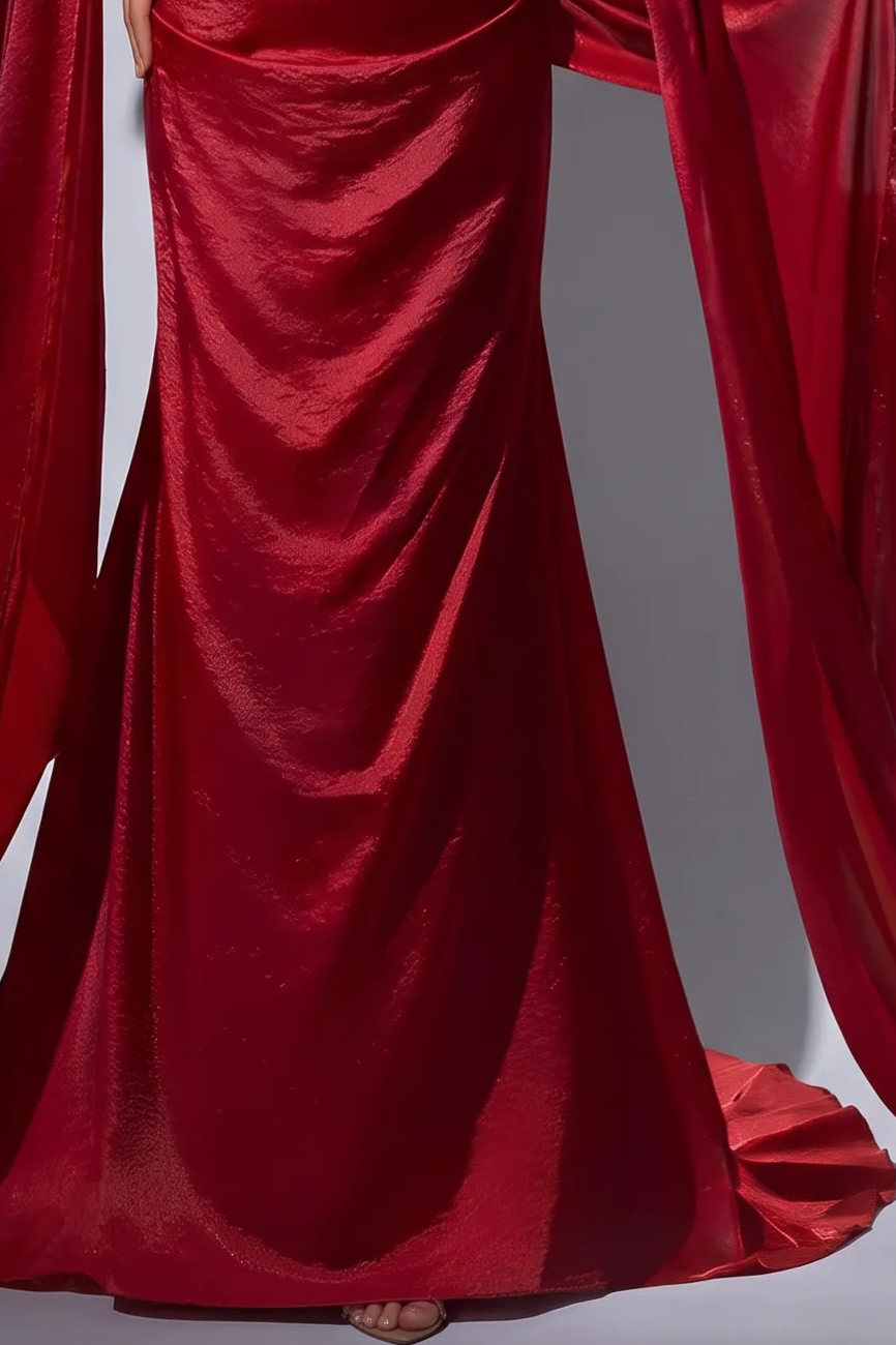 Gothic Red Mermaid Evening Dress with Shawl – Mermaid Dress Evening Gown – Red Evening Gown Plus Size
