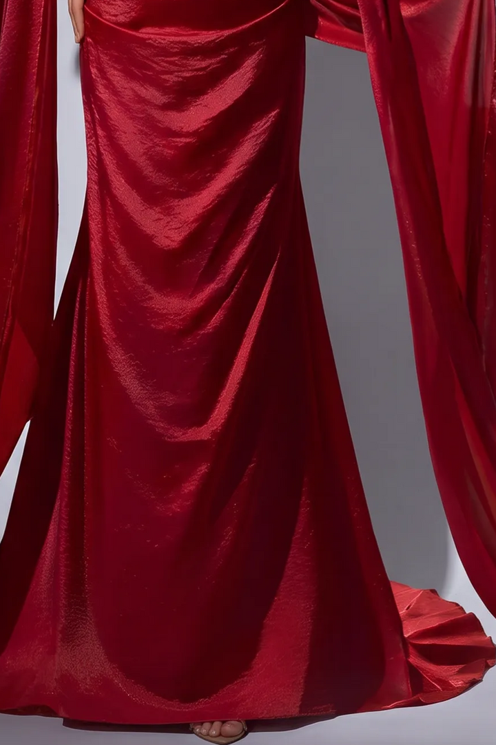 Gothic Red Mermaid Evening Dress with Shawl – Mermaid Dress Evening Gown – Red Evening Gown Plus Size