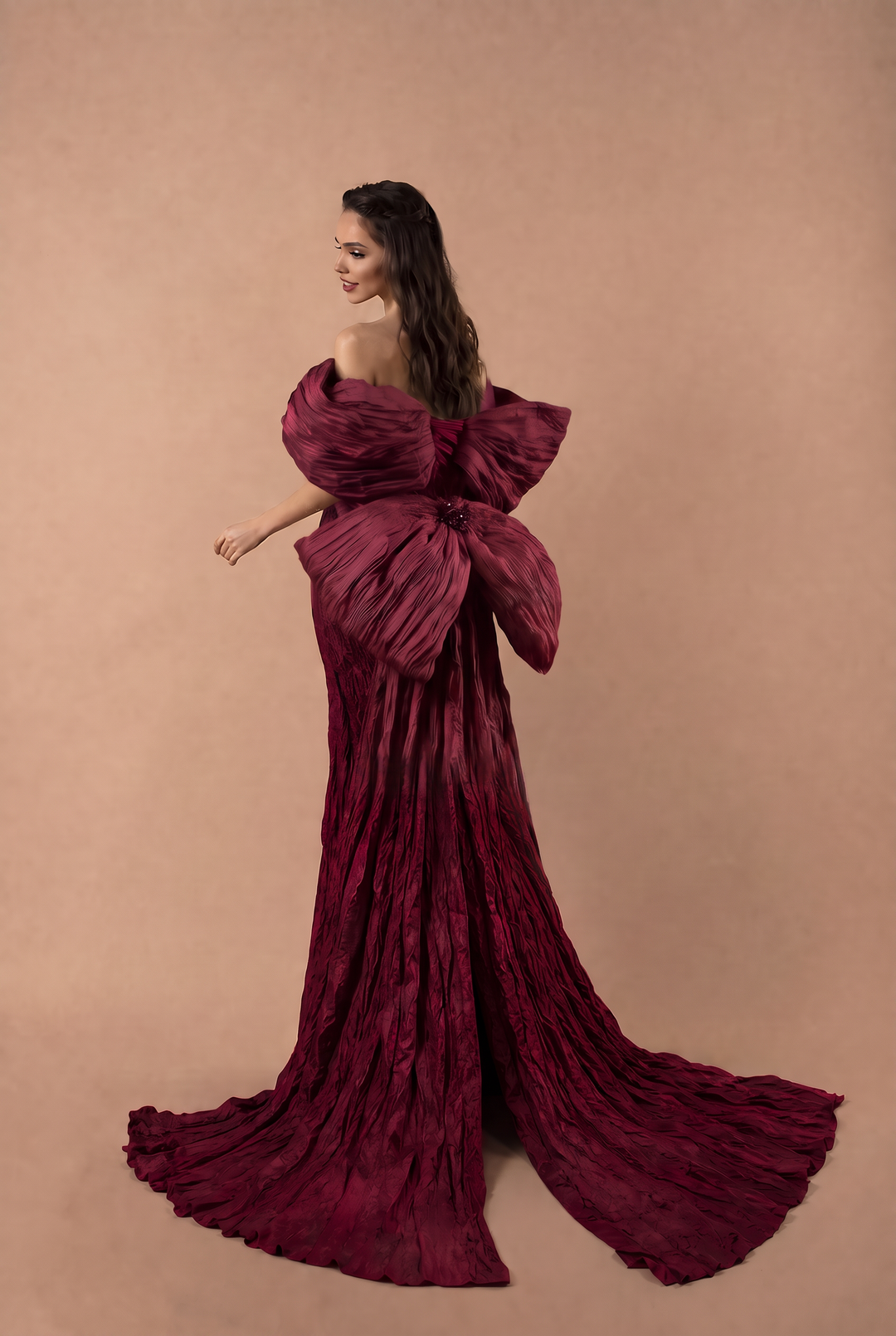Gothic Red Mermaid Evening Gown with Floral Accessories - Red Velvet Dress with Bow -  Strapless Evening Dress with Fitted Skirt Plus Size