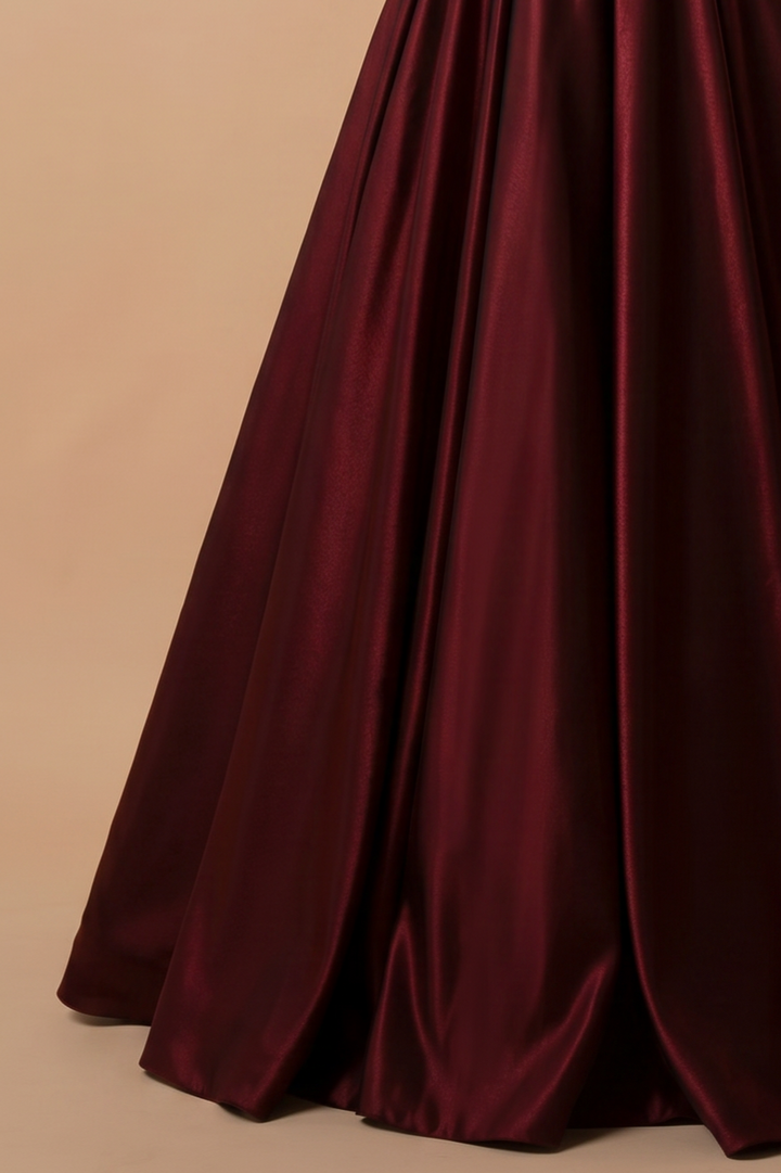 Gothic Red Satin Evening Gown with Corset Back - Off-the-Shoulder Evening Dress Plus Size