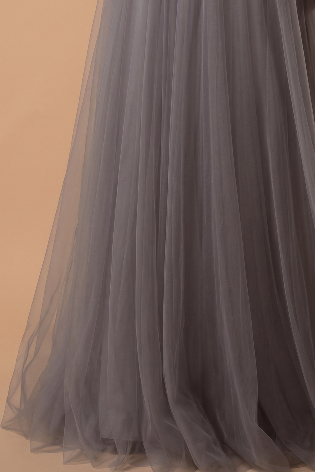 Gray Tulle Evening Dress with Embellished Waist - Off-Shoulder Evening Gown with Sleeves Plus Size