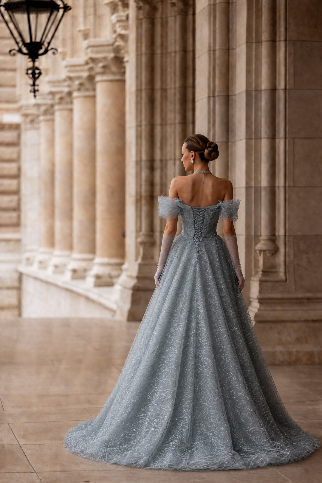 Green Off the Shoulder Evening Dress – Designer Sequin Gown with Sequin Embroidery and Matching Choker Plus Size