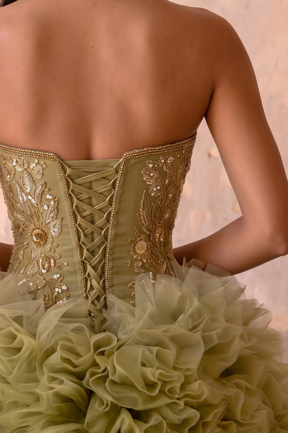 Green Ball Gown with Corset Back - Tiered Tulle Ball Gown - Corset Tulle Dress with Layered Ruffle Skirt - Layered Tulle Ruffle Dress Plus Size