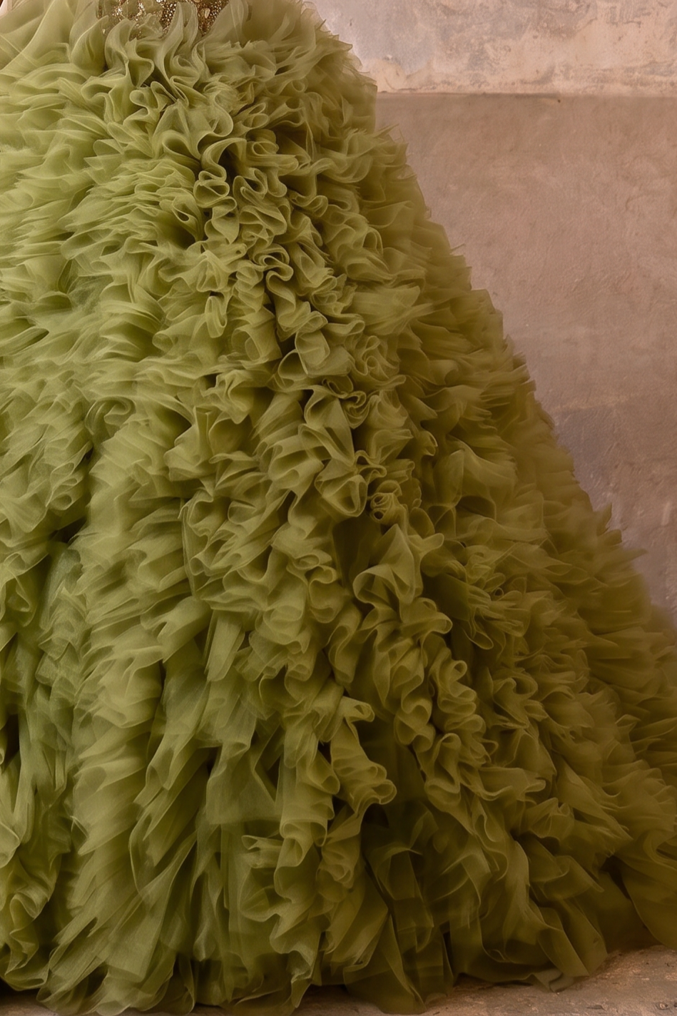 Green Ball Gown with Corset Back - Tiered Tulle Ball Gown - Corset Tulle Dress with Layered Ruffle Skirt - Layered Tulle Ruffle Dress Plus Size