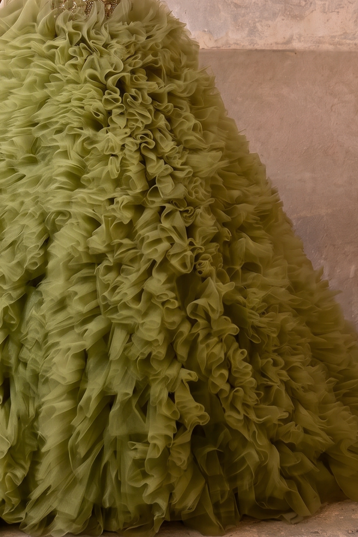 Green Ball Gown with Corset Back - Tiered Tulle Ball Gown - Corset Tulle Dress with Layered Ruffle Skirt - Layered Tulle Ruffle Dress Plus Size