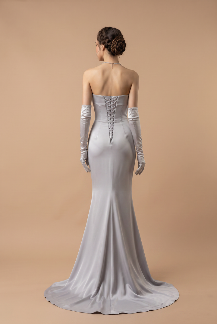Grey Off Shoulder Gauze Prom Dress -  Formal Dress Plus Size