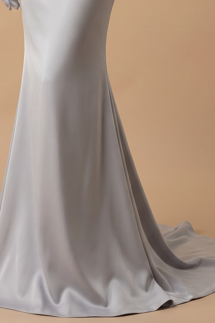 Grey Off Shoulder Gauze Prom Dress -  Formal Dress Plus Size