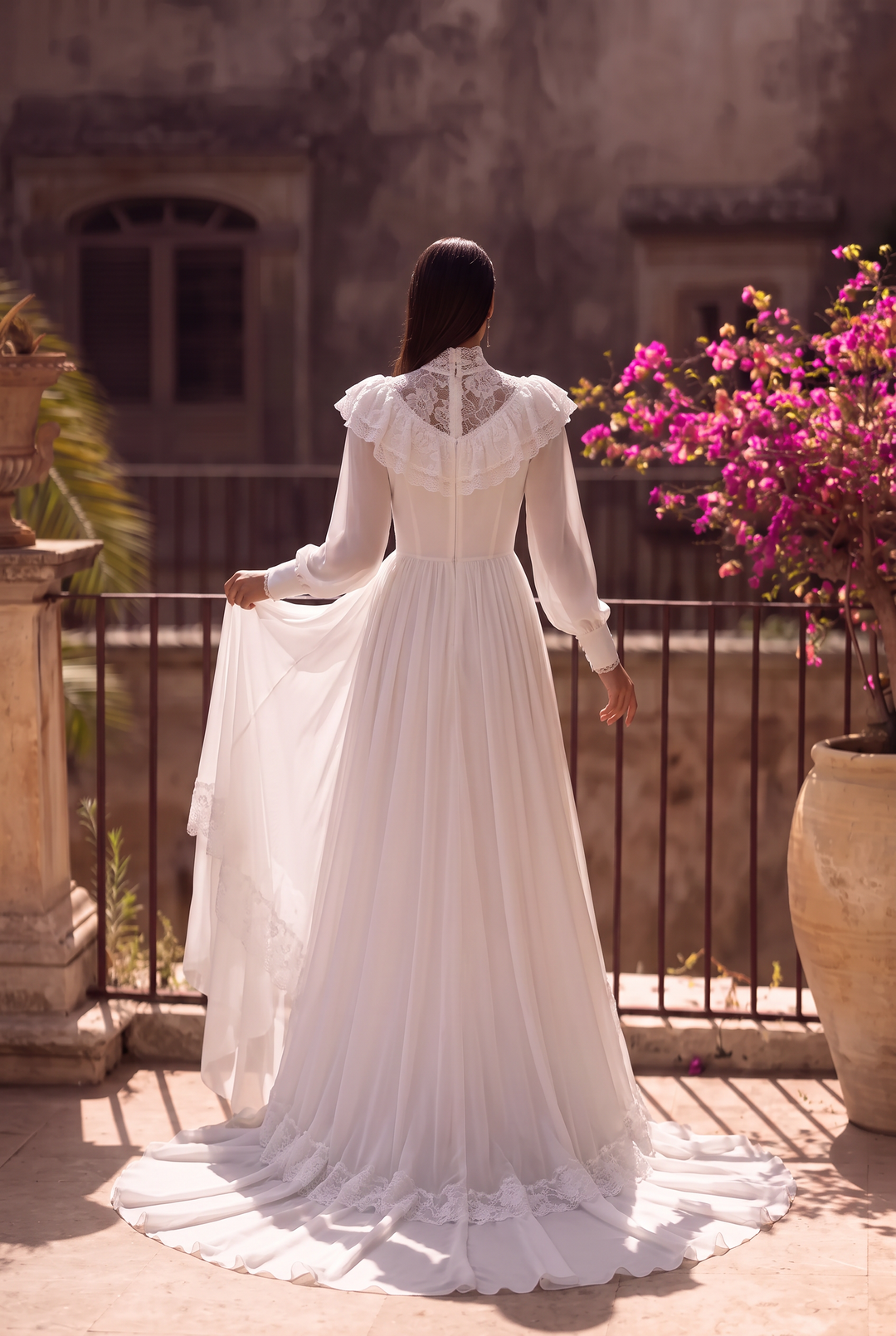 Gunne Sax Inspired Victorian White Maxi Dress with High Lace Neck Ruffle Collar Long Sleeves Plus Size