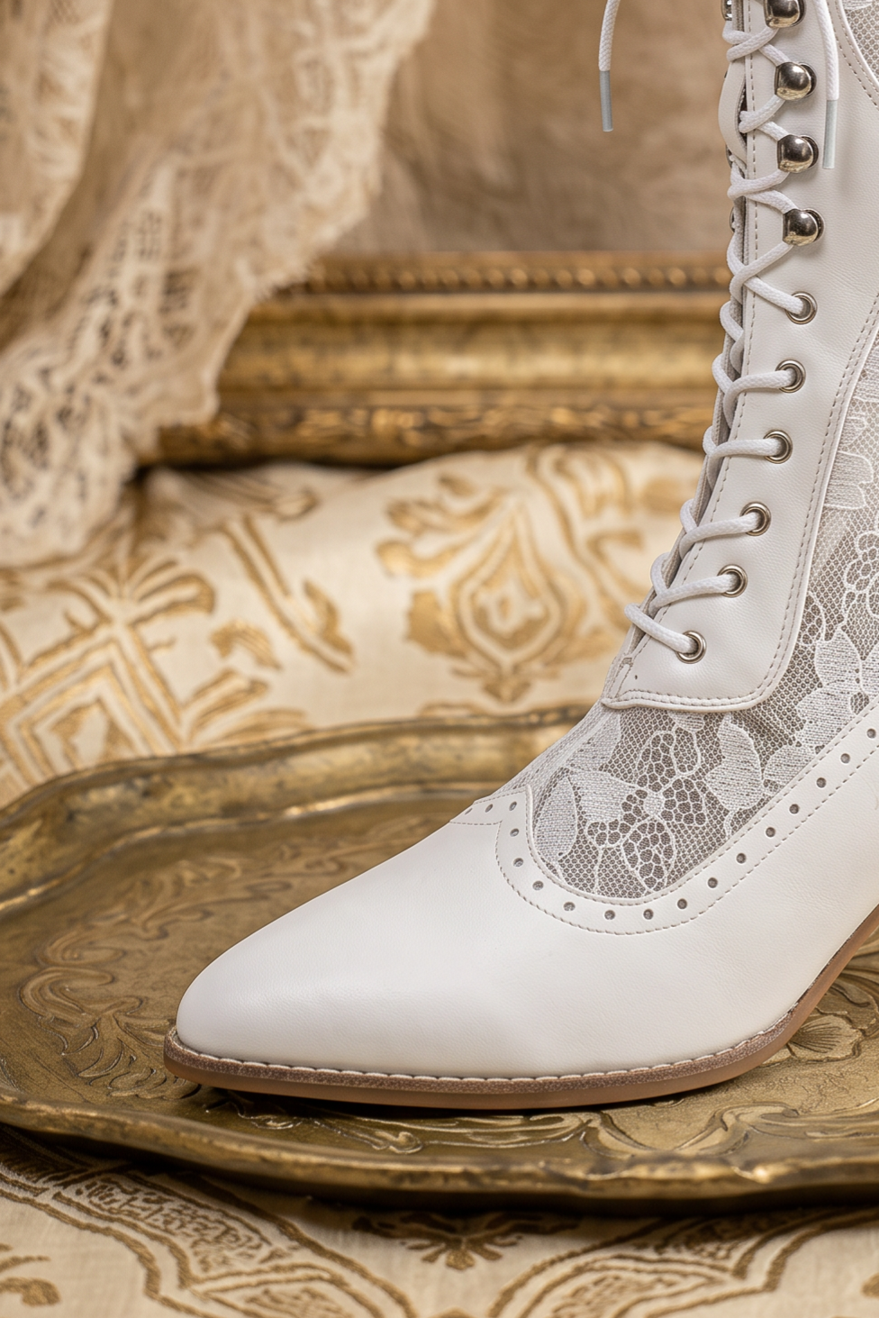 Handmade Lace Victorian Boots - Delicate Floral &amp; Soft Sheepskin Design