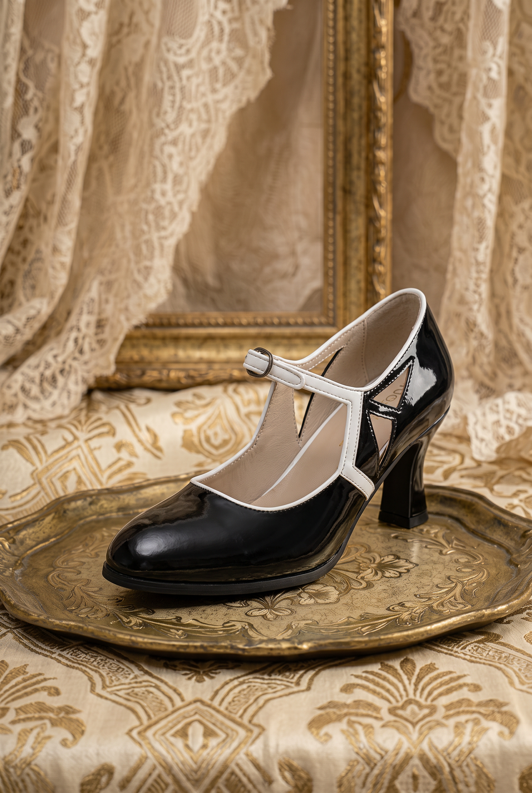 Handmade Retro T-Strap Art Deco Heels - Two-Tone Leather