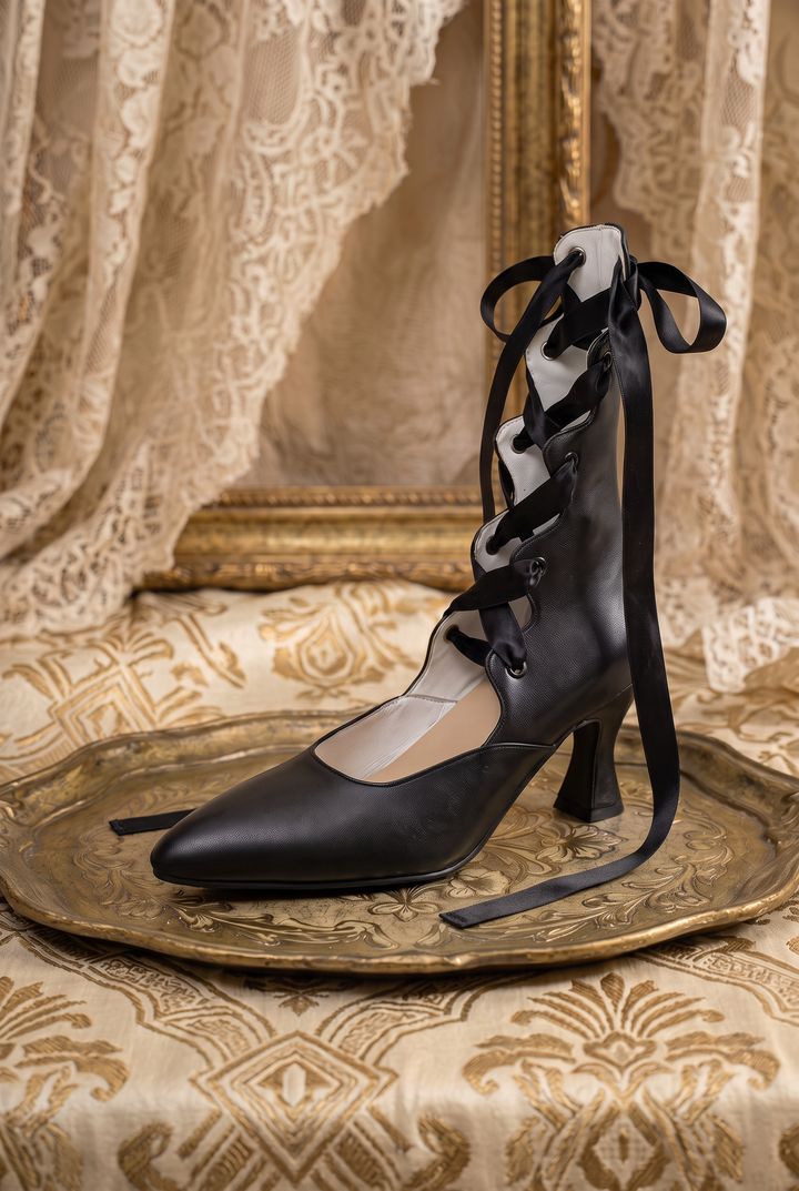 Handmade Victorian-Inspired Lace-Up Leather Heels