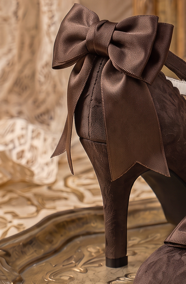 Handmade Vintage-Inspired Gothic Dark Brown Velvet Mary Jane Heels with Double Bows