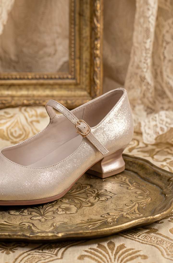 Handmade Vintage-Inspired Regency French Champagne Gold Mary Jane Shoes