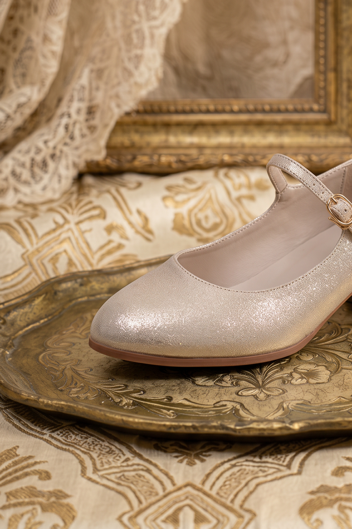 Handmade Vintage-Inspired Regency French Champagne Gold Mary Jane Shoes