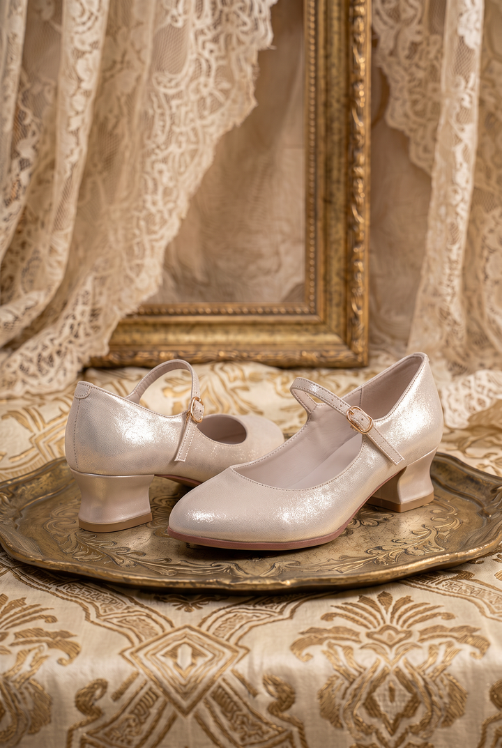 Handmade Vintage-Inspired Regency French Champagne Gold Mary Jane Shoes