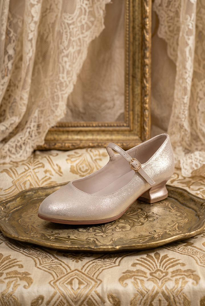 Handmade Vintage-Inspired Regency French Champagne Gold Mary Jane Shoes