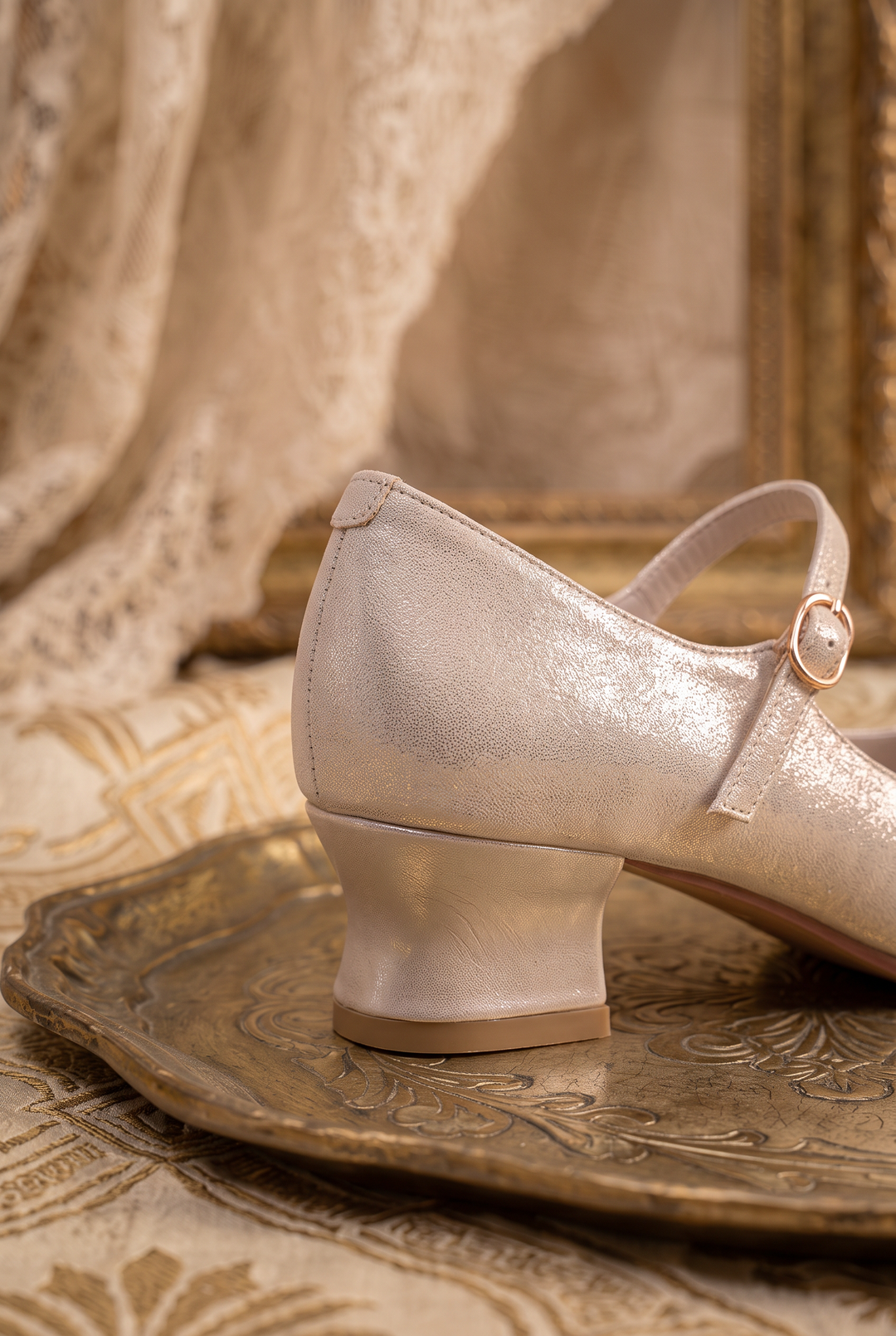 Handmade Vintage-Inspired Regency French Champagne Gold Mary Jane Shoes