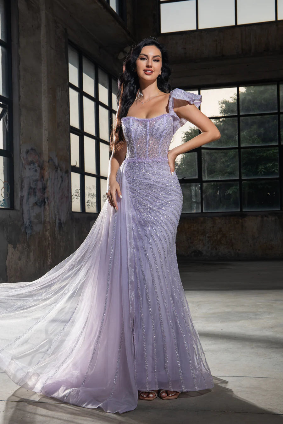 Luxurious Turq Sequin Evening Gown with One Shoulder and Slit - Pretty Sequin Dress andDesigner Sequin Gown Plus Size