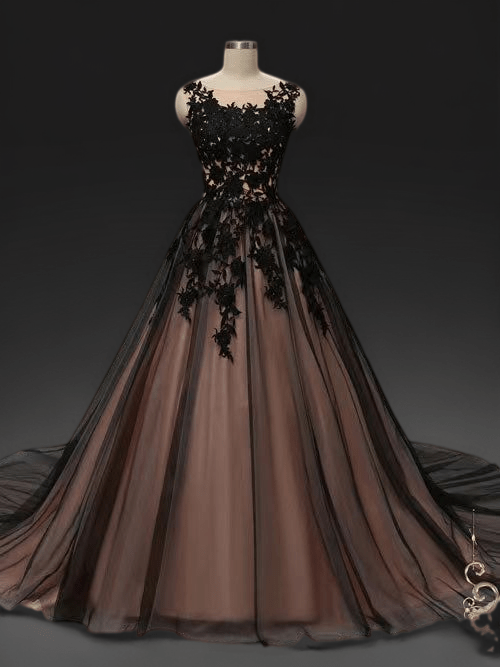 Gothic Black Lace Ball Gown Wedding Dress With Tulle Plus Size