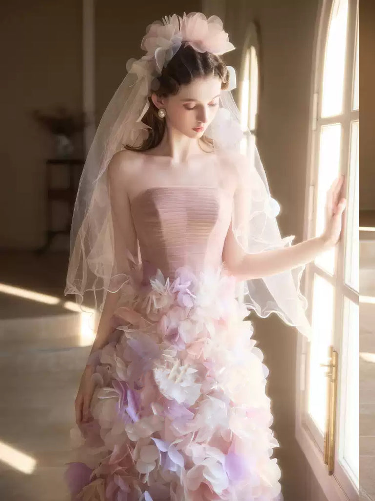 Purple and Pink Strapless Evening Dress – Floral Evening Dress with Corset Back Plus Size