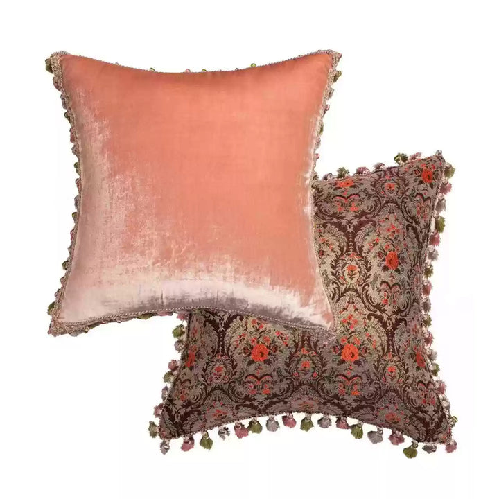 “The Velvet Sprint” – Embroidered Tiger Round Velvet Cushion with Tassel Trim