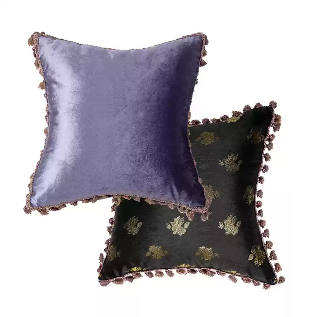 “The Velvet Sprint” – Embroidered Tiger Round Velvet Cushion with Tassel Trim