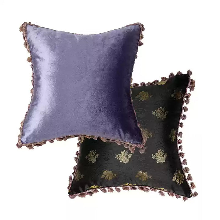 “The Velvet Sprint” – Embroidered Tiger Round Velvet Cushion with Tassel Trim