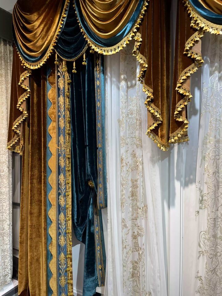 “Palace Reverie” Rococo Curtains – Versailles-Inspired Velvet Drapery for Romantic French Palace Decor