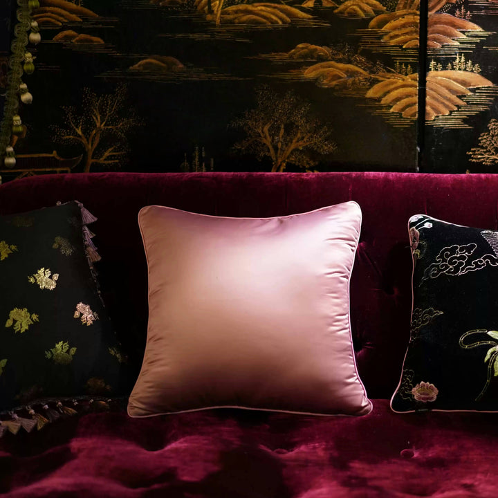 Silk Velvet Throw Pillow in Yangfei Pink – Handmade New Chinese Style Decorative Cushion