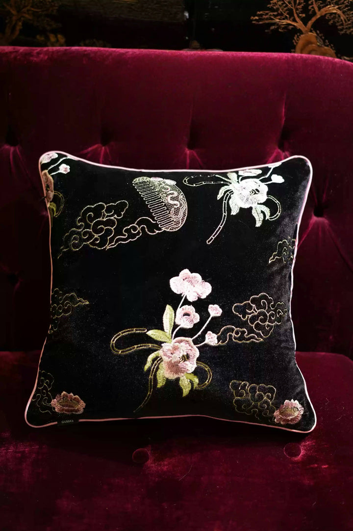 Silk Velvet Throw Pillow in Yangfei Pink – Handmade New Chinese Style Decorative Cushion
