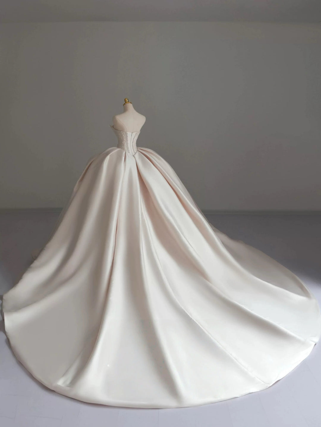 Ivory Simple Satin Wedding Dress with Corset Bodice - Strapless Wedding Ball Gown with Bow and Lace Plus Size