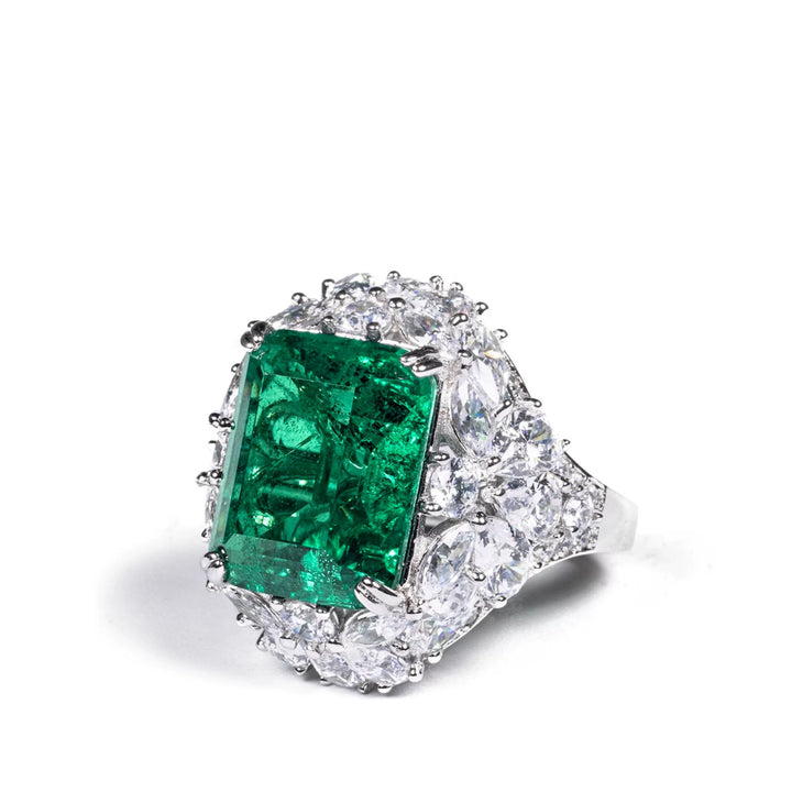 Vintage-Inspired Green Emerald Cut Cubic Zirconia Decoy Engagement Ring 10 Carat
