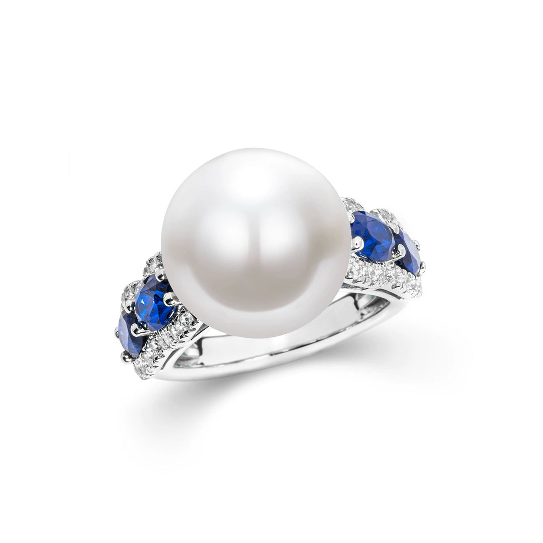 Vintage-Inspired Pearl Decoy Travel Rings Engagement with Blue Gemstones