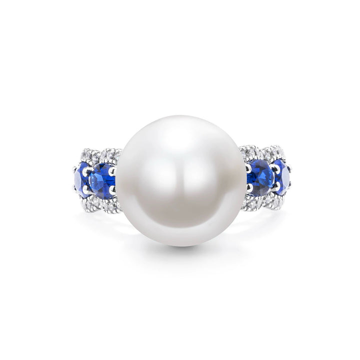 Vintage-Inspired Pearl Decoy Travel Rings Engagement with Blue Gemstones
