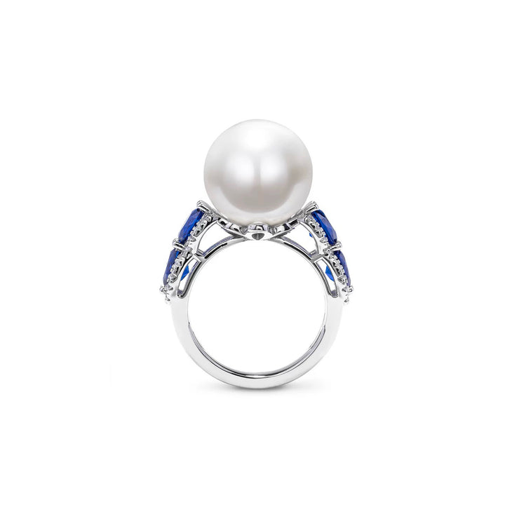Vintage-Inspired Pearl Decoy Travel Rings Engagement with Blue Gemstones