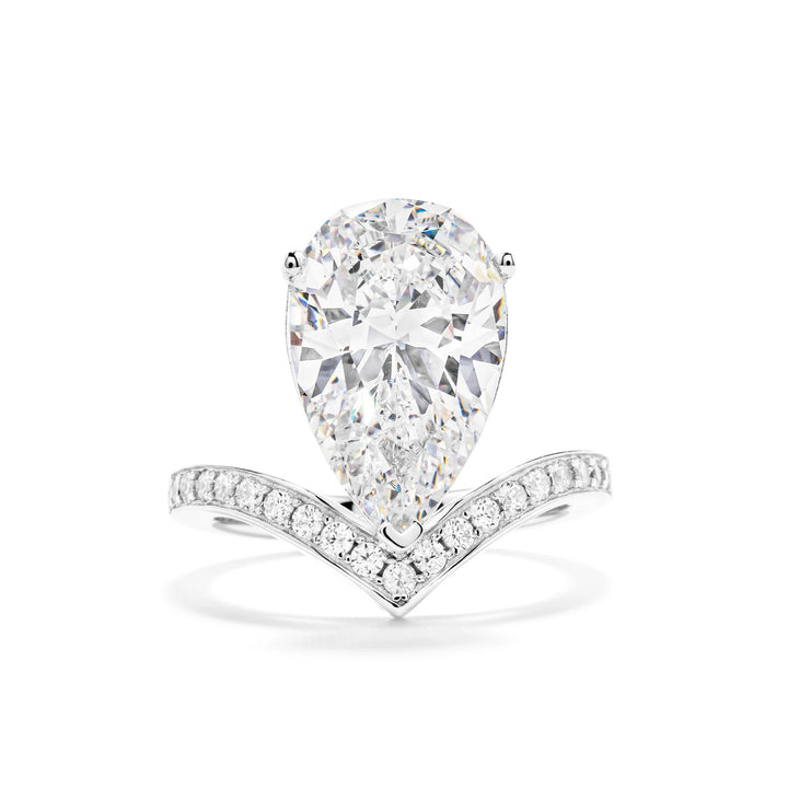 Luxury Pear Cut Cubic Zirconia Decoy Engagement Ring with Pave Band in 925 Sterling Silver