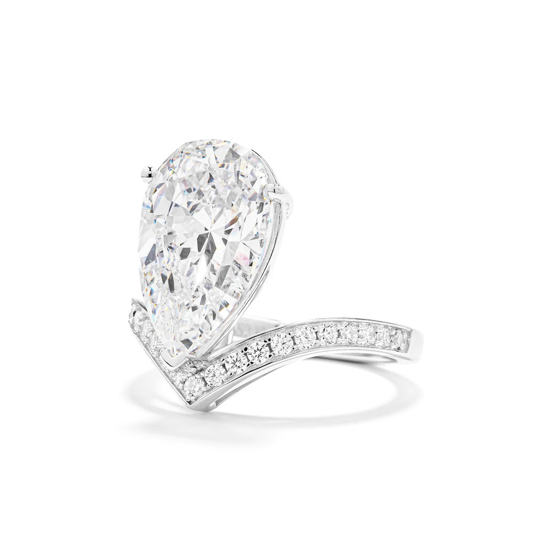 Luxury Pear Cut Cubic Zirconia Decoy Engagement Ring with Pave Band in 925 Sterling Silver