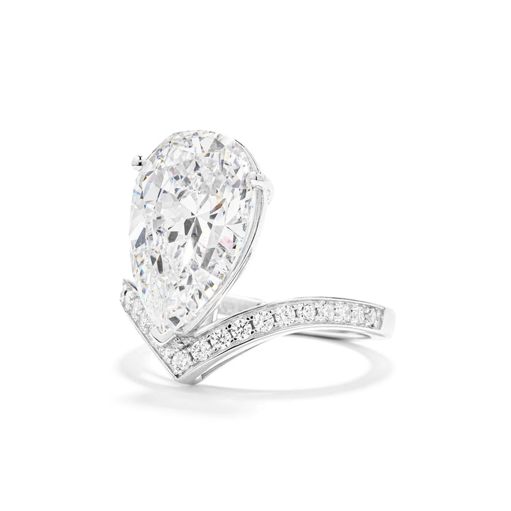 Luxury Pear Cut Cubic Zirconia Decoy Engagement Ring with Pave Band in 925 Sterling Silver