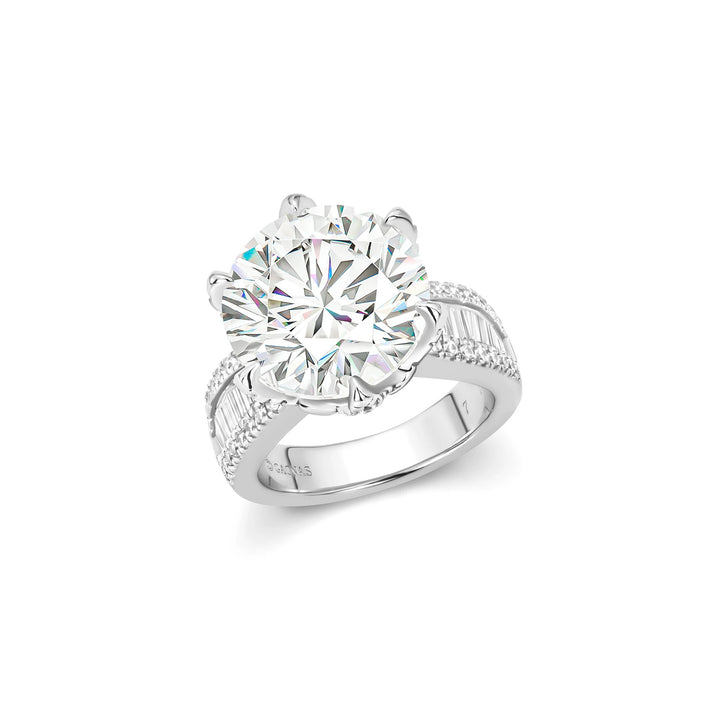 Luxury Round Cut Cubic Zirconia Decoy Engagement Ring 10 Carat with Pave Band