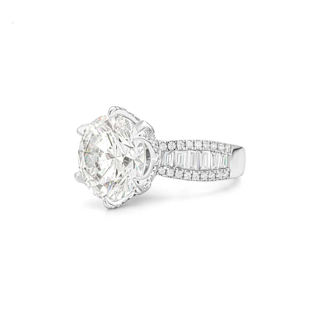 Luxury Round Cut Cubic Zirconia Decoy Engagement Ring 10 Carat with Pave Band