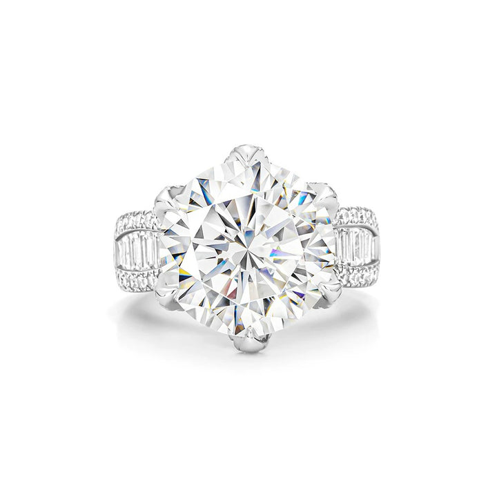 Luxury Round Cut Cubic Zirconia Decoy Engagement Ring 10 Carat with Pave Band