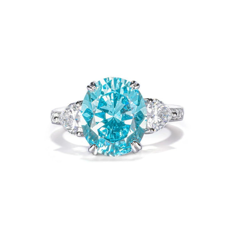 Vintage-Inspired Oval Cut Blue Cubic Zirconia Three Stone Decoy Engagement Ring 5 Carat