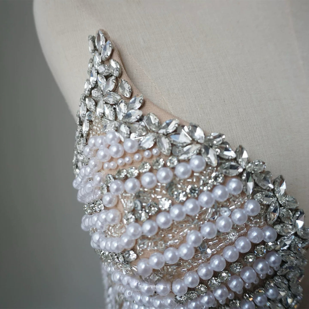 Nude Sequin Embellished Gown - Mermaid Evening Dress with Plunging Neckline – Designer Sequin Gown Plus Size