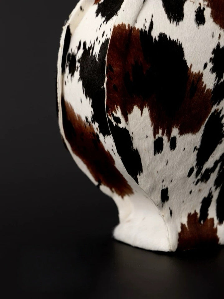 Handmade Italian Limited Edition Cowhide Leather Ceramic Vase