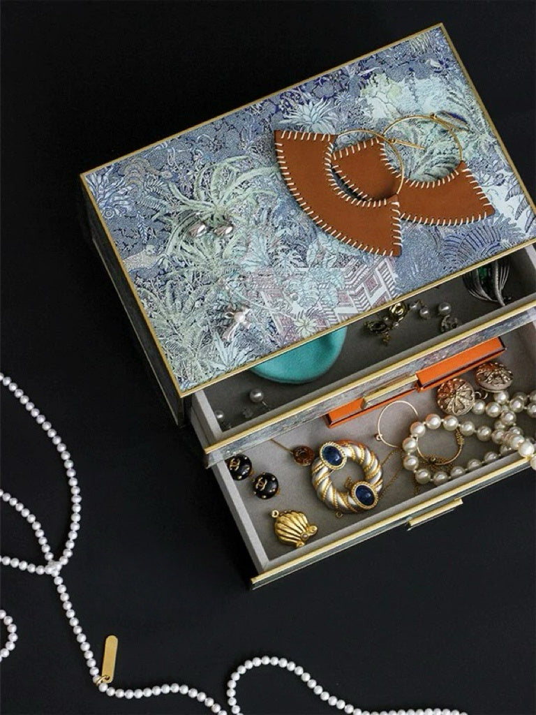 Vintage-Inspired Handmade French Painted Glass Jewelry Box