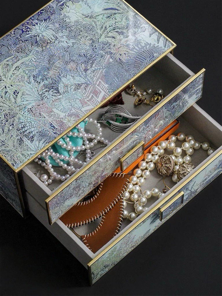 Vintage-Inspired Handmade French Painted Glass Jewelry Box