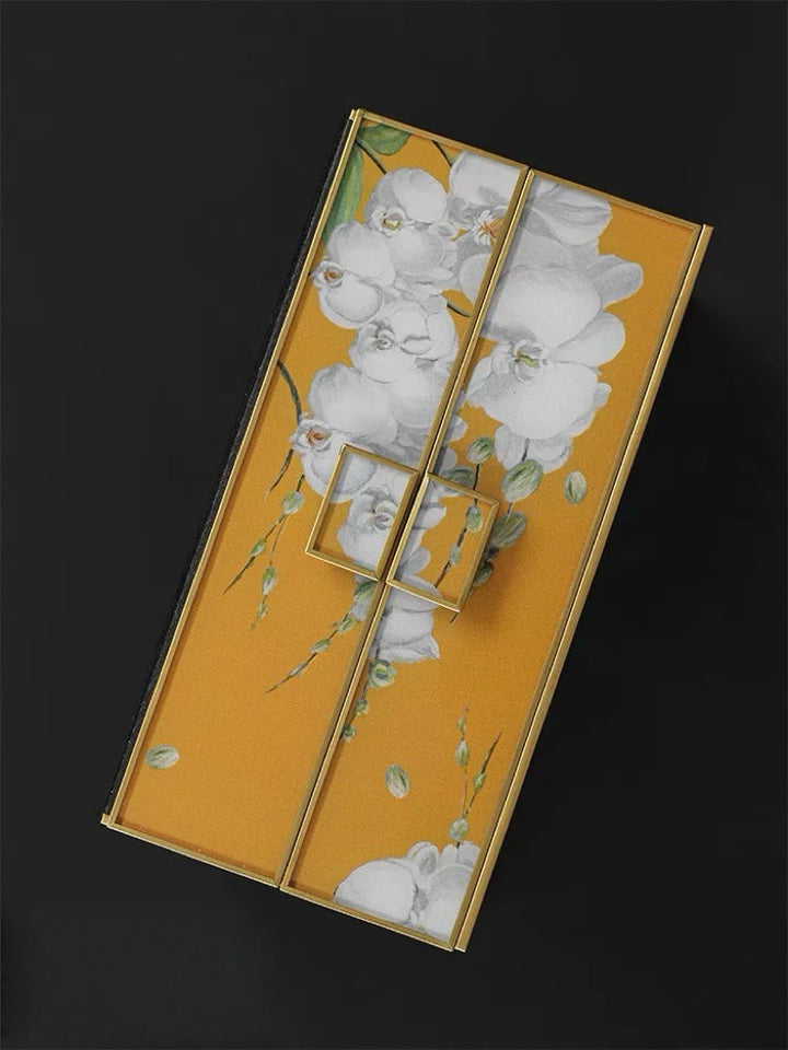 Vintage-Inspired Handmade French Yellow Orchid Painted Glass Jewelry Box