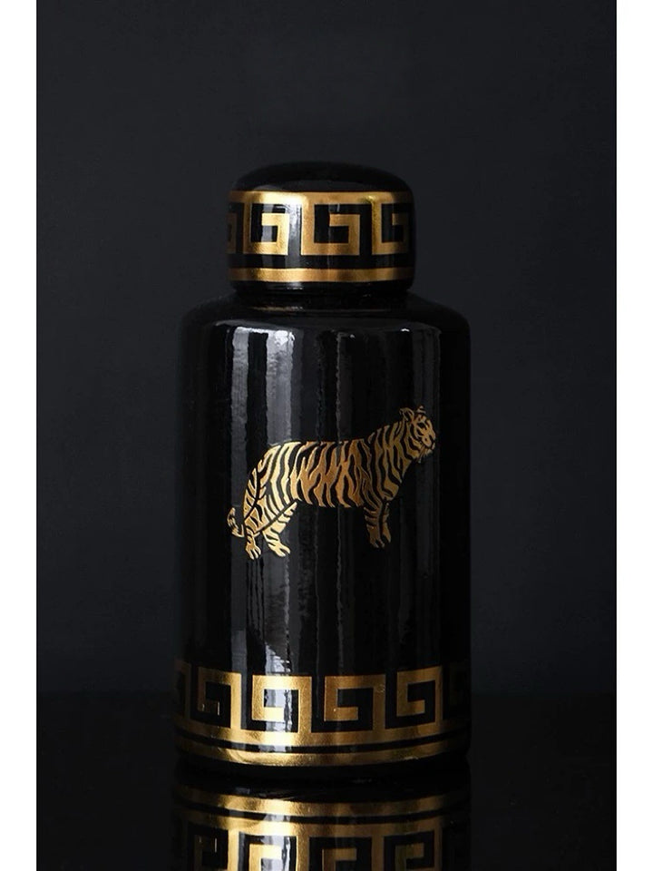 Vintage-Inspired Handmade French Painted Ceramic Leopard Vase