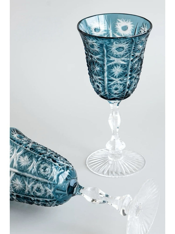Vintage-Inspired Handmade French Indigo Crystal Wine Goblet